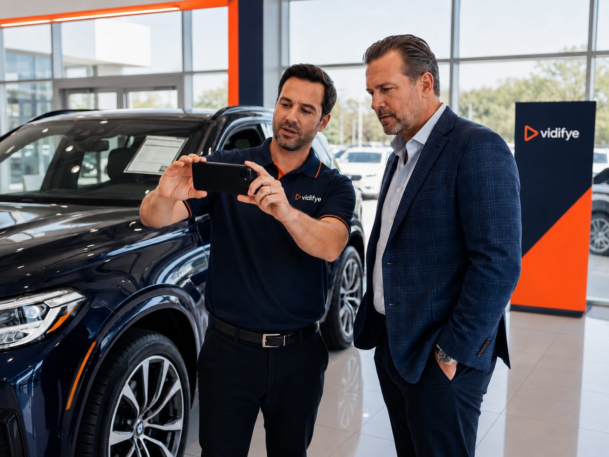 A salesperson filming a walkaround for a buyer